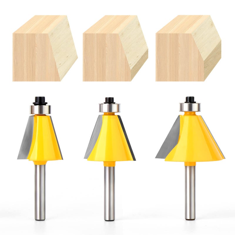 MEIGGTOOL 3Pcs Chamfer Router Bit Set, 1/4-Inch Shank Round Nose, Cutting Angle: 15, 22.5, 30 Degree, 1 Inch Cutting Length - Image 4